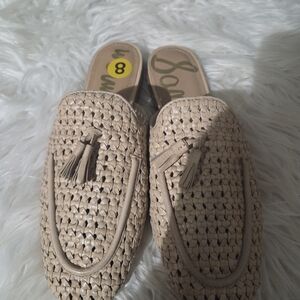 Sam Edelman Woven Beige Tassel Mules